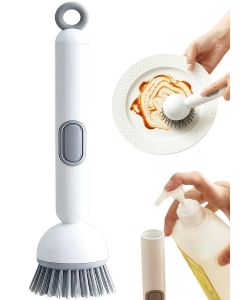 White Rotating Liquid Dispenser Kitchen Dish Pot Cleaning Brush