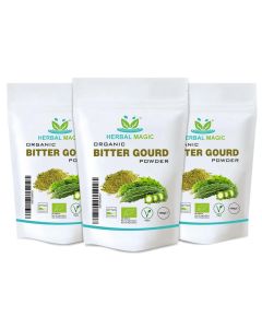 Herbal Magic's Organic Bitter Gourd Powder-Great Green Vegetable-Also Known as Karela, Bitter Melon,Balsam-pear. Free from Fillers & Preservatives- of&G UK Organic Certified- 100g (Pack of 3)