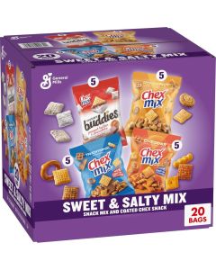 Sweet & Salty Snack Variety Pack - Muddy Buddies Peanut Butter & Chocolate, Chex Mix Traditional, Cheddar & Honey Nut - 35 oz (20 Bags)