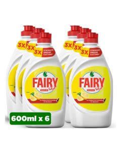 Fairy Plus Lemon Dishwashing Liquid Soap, Mega Box, Pack of 6, 6 x 600ml