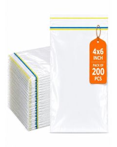 SIYA Premium Ziplock Bags, Zip lock Bag For Prasad, Freezer RE-USABLE Zipper Bags, Ziplock Bags For Fridge Storage, Heavy Duty, Transparent, Airtight Leakproof Seal (4x6Inch) (Pack of 200pc)
