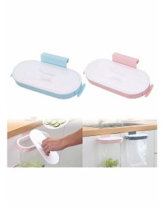 2Pack Portable Trash Bag Holder, Plastic Cupboard Hanging Garbage Bag Hanger with Lid for Kitchen Cupboard Cabinets Door Waste Bins Basket Trash Can Storage Rack (Pink, Light Blue)
