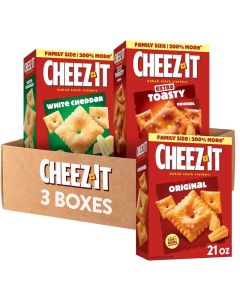 Cheez-It Cheese Crackers Variety Pack - Family Size (3 Boxes) with Original, White Cheddar, and Extra Toasty Flavors