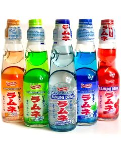 Shirakiku Ramune Japanese Soda Variety Pack - 5 Flavors in Glass Bottles