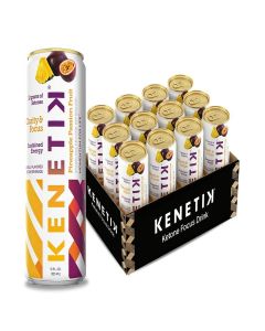 KENETIK Caffeine-Free Focus Drink – Brain Fuel for Mental Clarity and Cognitive Endurance, Sugar-Free, Bioidentical Ketones (D-BHB), 12oz – 12 Pack, Pineapple Passionfruit