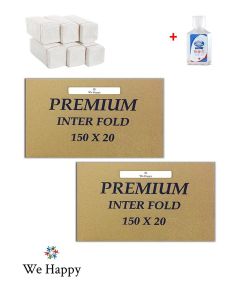 We Happy Premium Interfold Tissue Paper Hand Towel 150 Sheets x 40 Packs - 6000 Pieces Ideal for Kitchen Bathroom Table and Napkin Use with Hand Sanitizer 50ml