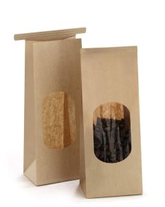 BagDream Small Bakery Bags with Window 100Pcs 3.54x2.36x6.7 Inches Tin Tie Tab Lock Kraft Brown Window Paper Bags for Coffee Bean, Cookies, Treat, Snack