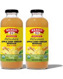 Bragg Organic Ginger Lemon Honey Apple Cider Vinegar Refresher - 2 Pack, 16 fl oz Each, Raw and Unfiltered