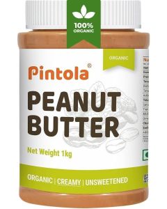 PINTOLA Organic Unsweetened Peanut Butter, Creamy 1kg / Just 100% Certified Organic Peanuts / 30g Protein/100g / 0% Added Sugar and 0% Salt