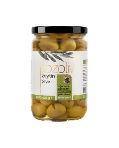 Kozoliv Premium Turkish Cracked Green Olives in Brine 400g – Traditional Style, Ready to Eat, Authentic Mediterranean Flavor