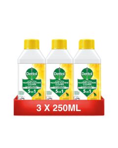 Dettol Washing Machine Cleaner 5-in-1, 250ml Lemon Breeze, Detergent Drawer & Laundry Drum Descaler, Pack of 3