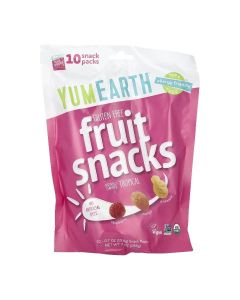 YumEarth, Gluten Free Fruit Snacks, Tropical, 10 Snack Packs, 0.7 oz (19.8 g) Each