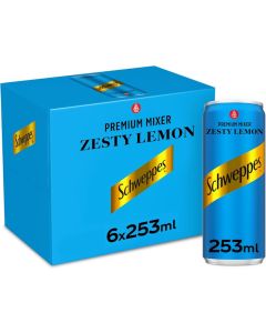 Schweppes Zesty Lemon Premium Sparkling Carbonated Drink, 253ml Can, Pack of 6