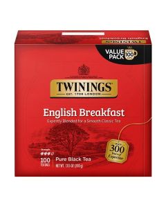 English Breakfast Black Tea Individually Wrapped Bags, 100 Count (Pack of 1), Smooth, Flavourful, and Robust, Caffeinated, Enjoy Hot or Iced / Packaging May Vary