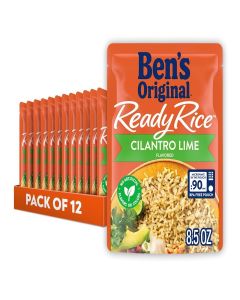 BEN'S ORIGINAL Ready Rice Cilantro Lime Flavored Rice, Easy Dinner Side, 8.5 OZ Pouch (Pack of 12)