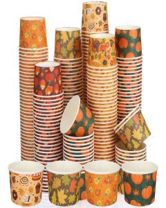 Zhehao 300 Pcs 8 oz Disposable Fall Paper Bowls Thanksgiving Pumpkin Snack Candy Dessert Bowls Pumpkin Paper Soup Cups Autumn Ice Cream Cups for Hot or Cold Food Party Supplies