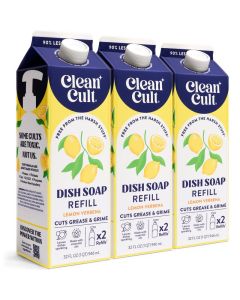 Cleancult Dish Soap Liquid Refills Plant Based Cleaning Power Cuts Grease Grime Free of Harsh Chemicals Uses 90 Less Plastic Lemon Verbena 32 oz3 Pack