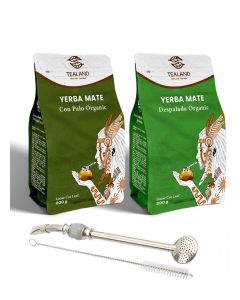 Yerba Matè Bundle Organic Hot and Cold Tea Gluten Free Gives Energy Improves Strength Immune System Matè-Despaladaand Matè-Con Palo Organic) 200g+200g