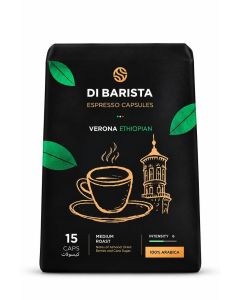Di Barista Verona Coffee Capsules - Capsules Bag 15 Pcs – Ethiopian Single Origin 100% Arabica Espresso Pods / Nespresso Compatible / Medium Roast