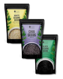 Bliss of Earth Chia, White Sesame & Black Sesame Seeds Combo for Eating, Plant-Based Seeds for Smoothies, Deserts, Salads & Baking, High Protein Superfood Seed Mix, Calcium & Omega-3 Rich – 200g Each