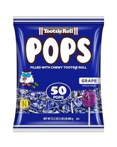 Tootsie Pops Single Flavor Bag Grape Flavored Lollipops with Chocolatey Center Individually Wrapped Hard Candy Blue Candy Peanut Free Gluten Free 50 Count Pack of 1