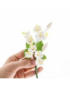 Cherry Blossom Sugar Flower Spray Gumpaste Flowers for Cakes Handmade Cake Decorations Sakura Floral Topper Sugar Flowers for Wedding Birthday Cakes White 1 Count by Global Sugar Art