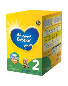 Bebelac 2 Iron Biotics Follow on Formula, 6- 12 Months, Stage 2, Palm Oil Free, 1200g