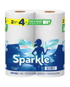 Sparkle TearASquare Paper Towels 2 Double Rolls 220 Sheets Total Strong 2Ply Towels for Kitchen Cleanup and Everyday Messes