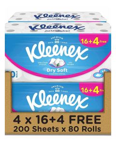 Dry Soft Toilet Tissue Paper, 2 PLY, 80 Rolls x 200 Sheets, Embossed Bathroom Tissue with a Touch Of Cotton