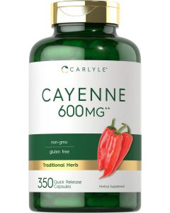 Carlyle Cayenne Pepper Capsules 600mg 350 Pills NonGMO Gluten Free Supplement