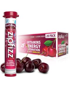 Zipfizz Energy Drink Mix - Black Cherry Flavor, Electrolyte Hydration Powder with B12 and Multi Vitamin, 20 Count