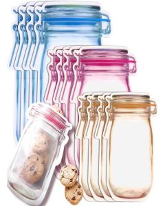 Reusable Refrigerator Storage Bags - 12 Pcs Zip Lock Pouches, 3 Assorted Sizes with Expandable Stand-Up Base (Multi-Color)