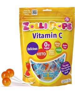 Zollipops Vitamin C Sugar-Free Keto Lollipops - Immune Boosting, Natural Fruit Flavor, Vegan, Gluten-Free, 8 Oz.