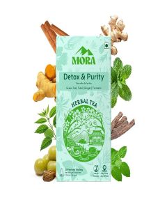 Mora Detox & Purity Herbal Tea / With Tulsi, Ginger, Turmeric & Green Tea Infusion / Ayurvedic Cleanse & Immune Support Blend / Anytime Use, No Added Sugar / 20 Premium Pyramid Tea Bags