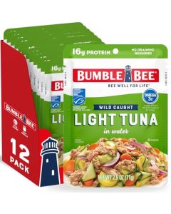 Bumble Bee Chunk Light Tuna in Water 25 oz Pouches Pack of 12 Ready to Eat Wild Caught Skipjack Tuna Packet 16g Protein per Serving MSC Sustainable Seafood NonGMO Gluten Free Kosher