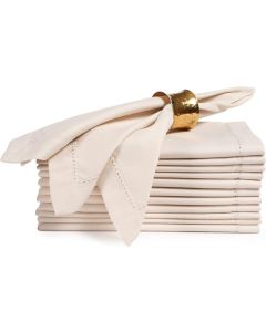 Ramanta Home Set of 12 Polyester Cloth Napkins 20x20 Inches Hemstitched Washable Dinner Napkins for Weddings Thanksgiving Hotel Soft Durable Table Linen for Parties or Everyday Use Beige