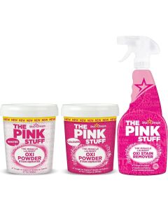 The Pink Stuff Miracle Laundry Stain Remover Kit – 2 Oxi Powders (Whites & Colours) + Pre-Treat Spray – 3-Piece Bundle