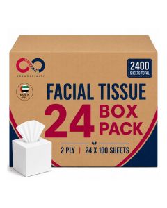 2 Ply Facial Tissue 2400 Sheets in Cube Boxes - Contains 24 Box of 100 Premium Quality Soft and Absorbent Tissues