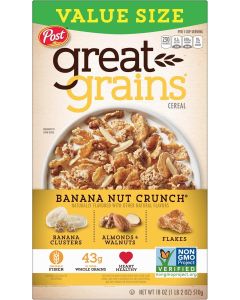 Post Great Grains Banana Nut Crunch Breakfast Cereal, 18 Ounce - Non GMO, Heart Healthy, Whole Grain