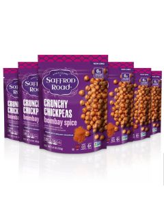 Saffron Road Roasted and Crunchy Bombay Spice Chickpeas High Protein Snacks Glutenfree Vegan NonGMO and Certified Halal and Kosher 54oz Pouch Pack of 6