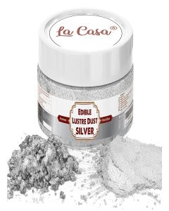 La Casa Premium Edible Lustre Dust - ROYAL SILVER / Pearl Dust Ideal for Cake Icing Decoration & Garnishing / 9gm /