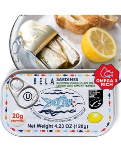 Bela Lightly Smoked Sardines in Extra Virgin Olive Oil with Lemon Flavor - 4.25 Oz Can