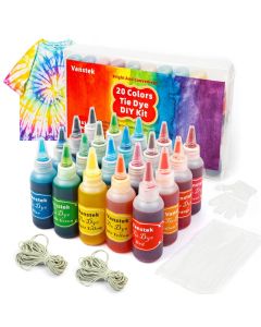 Vanstek 20 Colors Tie Dye Kit Tie Dye Shirt DIY Fabric Dye for Women Kids Men with Rubber Bands Great for Family Friends Group Party Supplies