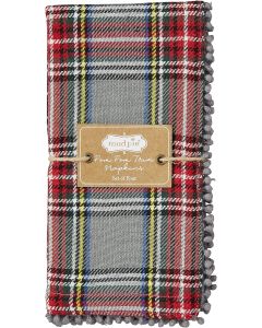 Mud Pie Gray 16 x 16 Tartan Pom Napkin Set
