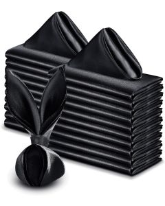 VACVELT 50 Pack Black Satin Napkins 17x17 Inch Wedding Napkins Bulk Decorative Elegant Dinner Napkins Square Table Napkins Decor Silky Satin Cloth Napkins for Restaurant Banquet Graduation Party