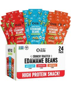 The Only Bean Crunchy Roasted Edamame Variety Pack - High Protein Vegan Snack (24 Pack, 0.9oz Each) - Sea Salt, Sriracha, Buffalo Flavors
