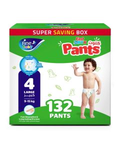 Fine Baby FastDryX Pants, Size 4 Large (9-15 kg), 132 Count – Mega Pack Pull-Up Pants, Instant Dry & Leak Proof