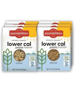Pastabilities Lower Calorie Pasta Variety Pack - Penne & Ruffles, 100 Calories/Serving, 12g Net Carbs, 8 Ounce (6 Pack)