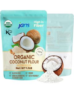 Jans Organic Coconut Flour 1.1lb / Gluten-Free / Certified Organic / Keto, Paleo, & Vegan Friendly