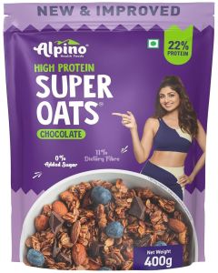 Super Oats Chocolate 400g 22% High Protein – Rolled Oats, Natural Peanut Butter, Cocoa Powder, Nuts & Seeds – 22g Protein, Source of Dietary Fibre & Healthy Fats, No Added Sugar & Salt